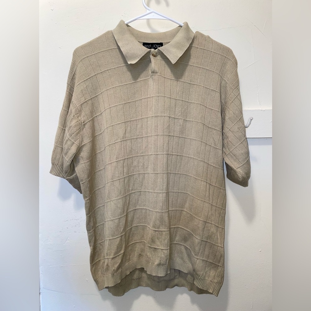 Anthology Men’s Short Sleeve 75% Silk 25% Cotton Polo Shirt Taupe Large